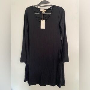 Nobody's Child Black Long-Sleeve V-Neck Swing Dress with Back Strap Detail